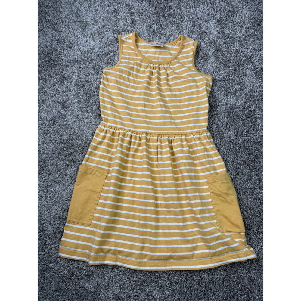 Hanna Andersson Girls Mustard Yellow White Striped Pocket Dress Size 140 10